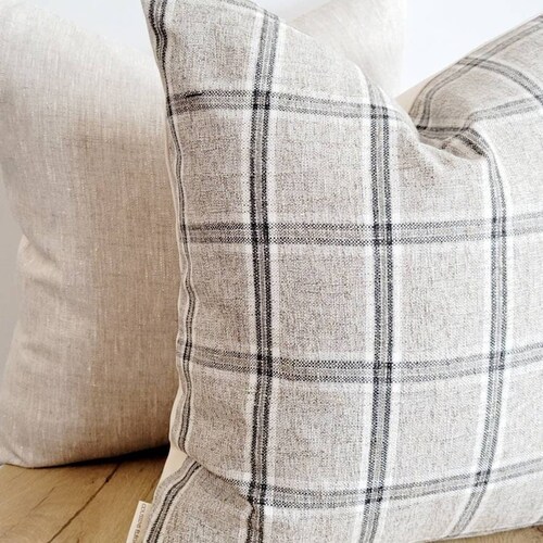 Beige With Blue Charcoal Grey Stripes Pillow Cover Beige Etsy