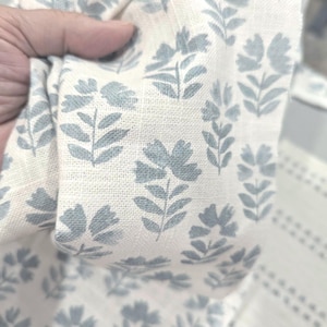 Hampton Style Blue Floral Pillow Cover, Sky Blue and Off White Block Print Linen Throw Pillow Cover image 7