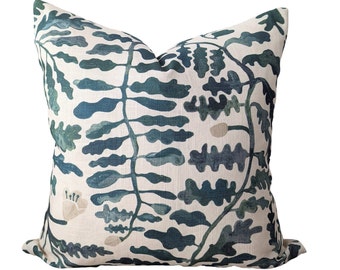 Green And White Floral Pillow, Designer Botanical Pillow, Modern Abstract Pillow, Housewarming Gifts, Modern Vibrant Pillow, Modern Accent