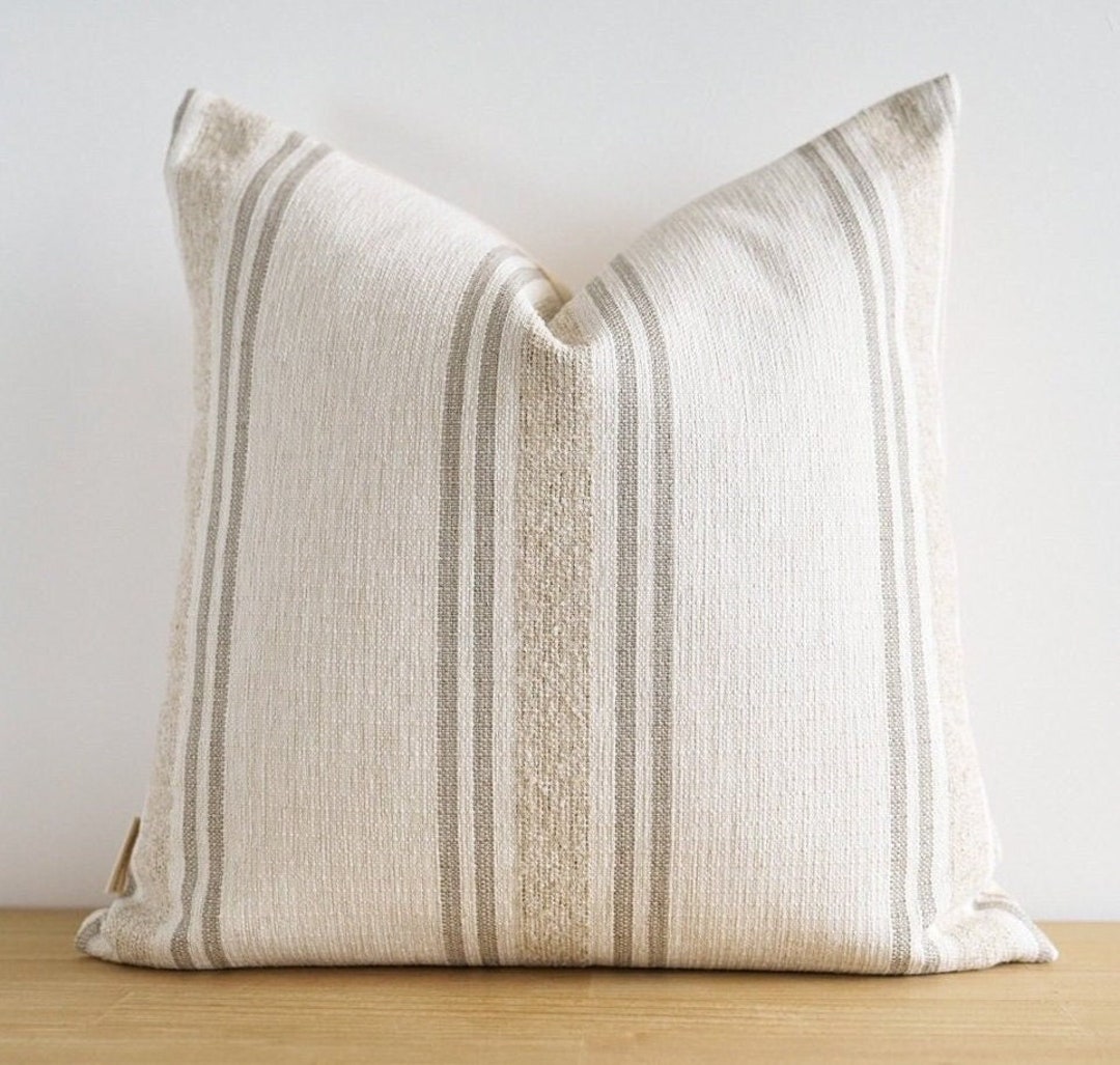 Striped Pillow Casual Pillow Neutral Pillow Cover Beige and White Pillow Modern Decor Neutral Decor Mix Match Neutral Pillow Etsy