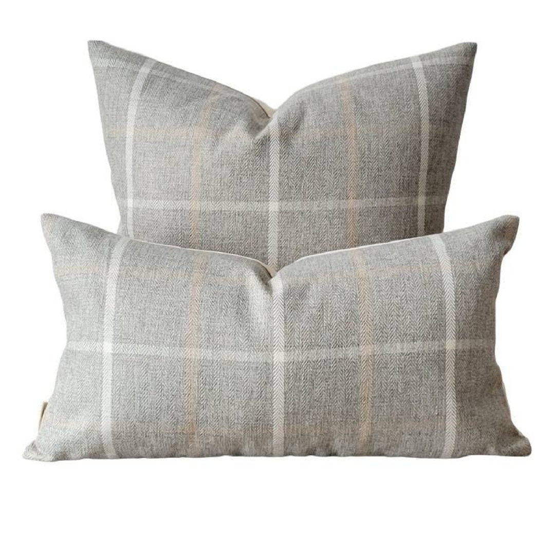 Modern Plaid Pillow Cover 22x22 Traditional Plaid Grey Lumbar Pillow Casual Decor Casual Accent Pillow Etsy