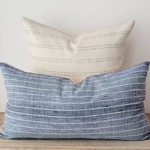 Blue and white striped modern pillow cover image 7