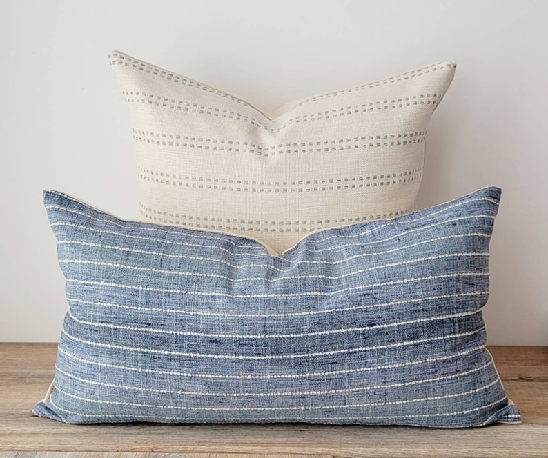 Blue and white striped modern pillow cover image 7