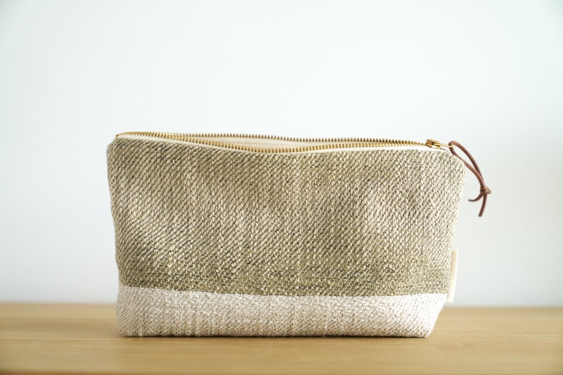 Muted Mossy Green and Sandy Oatmeal Makeup Bag, Neutral Makeup Pouch, Unique Muted Green Makeup Bag image 4