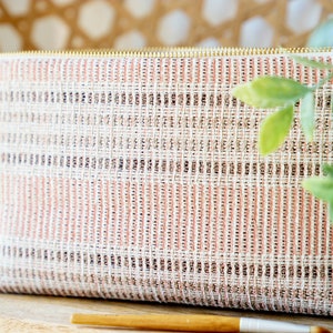 Terracotta Striped Textured Makeup Bag, Pink and Brown Makeup Pouch, Unique Textured Terracotta Cosmetic Bag image 1