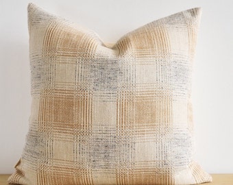 Plaid Pillow, Beige, Blue, Tan Check Pillow Cover, Earthy Neutral throw Pillow, Modern Decor Pillow, Boutique Pillow, Textured Check pillow