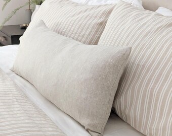 14 x 36 Neutral oatmeal Linen Lumbar Pillow Cover- Solid Beige Linen Bolster Pillow Cover