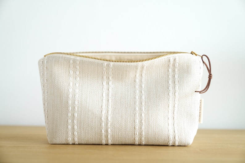 Creamy white makeup bag, unique cosmetic bag, minimalist pouch, tone on tone zip pouch, make up bag gift, perfect gift women, teen girl gift image 3
