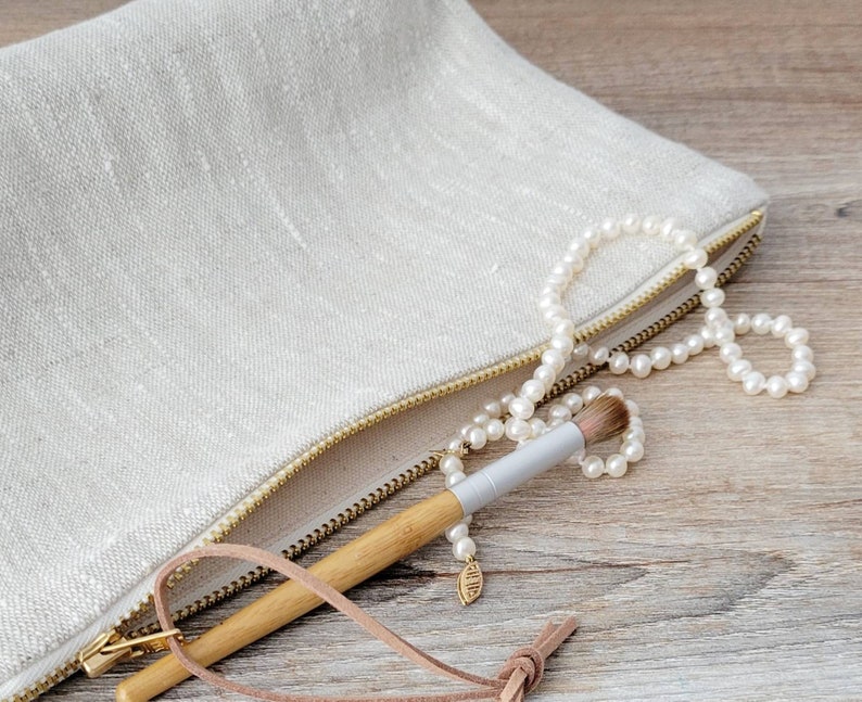 Beige Makeup Bag Neutral Cosmetic Bag for Women Linen Etsy