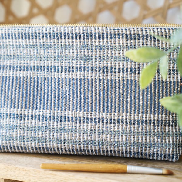 Classic Blue Stripes makeup Bag, Watery blue Shades Makeup bag, Blue Cosmetic Bag