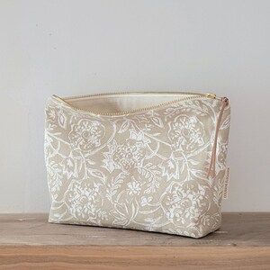 Beige and white floral makeup bag, country cosmetic bag, unique gift for girls, makeup bag gift, bridesmaid gifts image 9