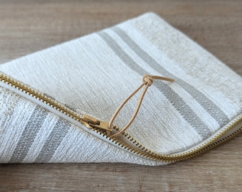 Modern ivory gray and beige makeup pouch, unique handmade cosmetic bag, makeup case, teenage gift, mom gift