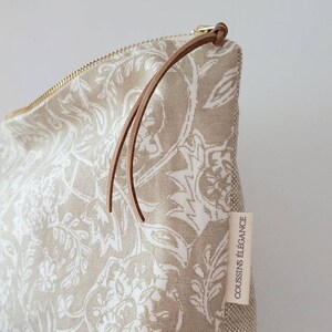 Beige and white floral makeup bag, country cosmetic bag, unique gift for girls, makeup bag gift, bridesmaid gifts image 4