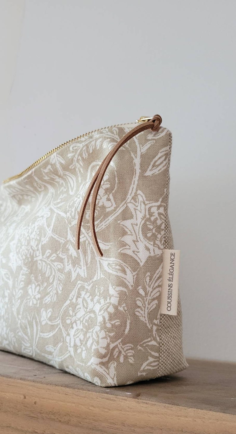 Beige and white floral makeup bag, country cosmetic bag, unique gift for girls, makeup bag gift, bridesmaid gifts image 4