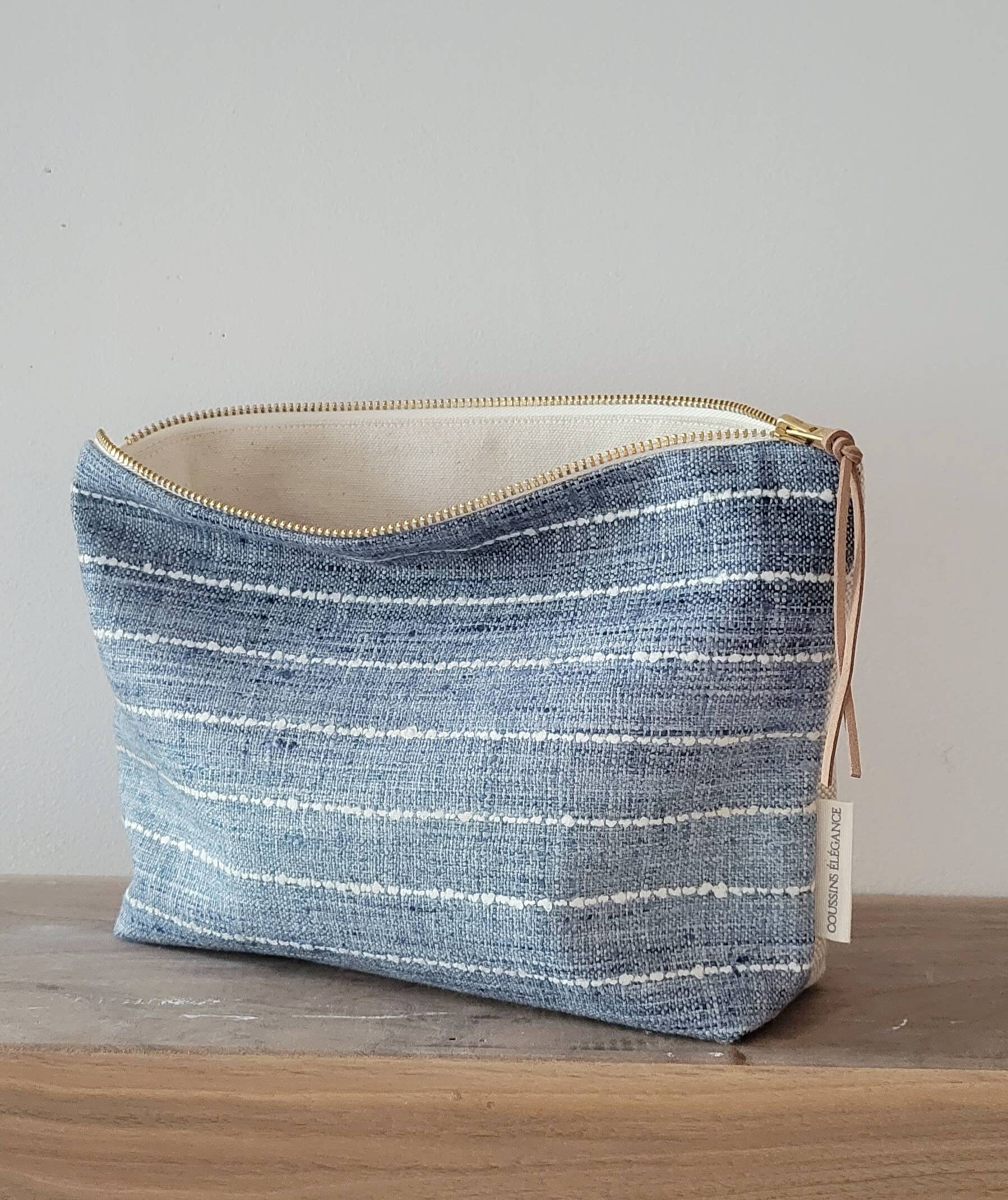 Blue makeup bag blue cosmetic bag boho makeup bag faded Etsy