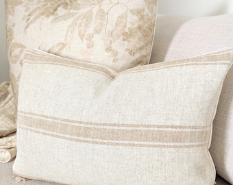 Farmhouse Beige And Tan French Lumbar Pillow Cover 14x20- Timeless Decor Accent