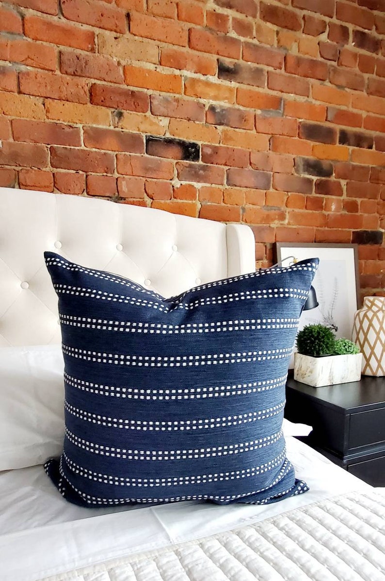 Blue and white stripes pillow Modern Farmhouse navy blue Etsy