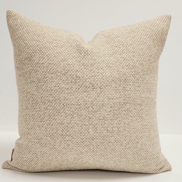 Neutral Textured Pillow, Designer Camel And White Pillow, Basketweave Tan White pillow, Rustic Cabin Pillow, Modern Neutral Decor Pillow,