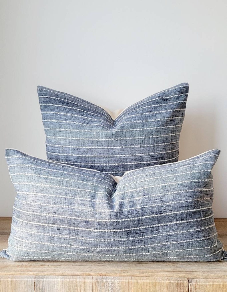 Blue pillow cover, boho modern striped pillow, blue and white throw pillow, stripe , modern decor, boho modern decor image 5