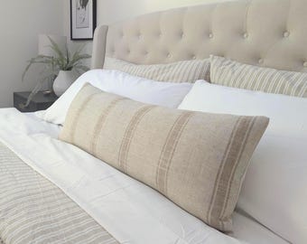 Beige and Chestnut Stripes Lumbar Pillow Cover 14 x 36 , Farmhouse Decor / Bed & Sofa Accent
