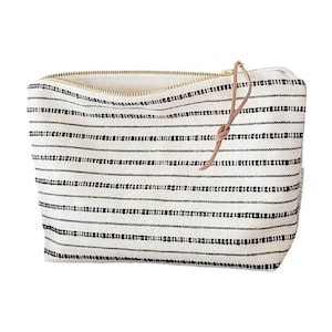 Modern makeup bag, cream and black striped makeup bag, unique cosmetic bag, make up bag gifts, unique gift teen girls, bridesmaid gifts