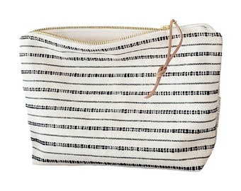 Modern makeup bag, cream and black striped makeup bag, unique cosmetic bag, make up bag gifts, unique gift teen girls, bridesmaid gifts