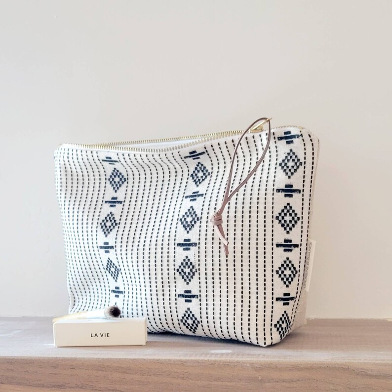 Boho makeup bag, black white cosmetic bag, girlfriend gift, stocking filler image 1