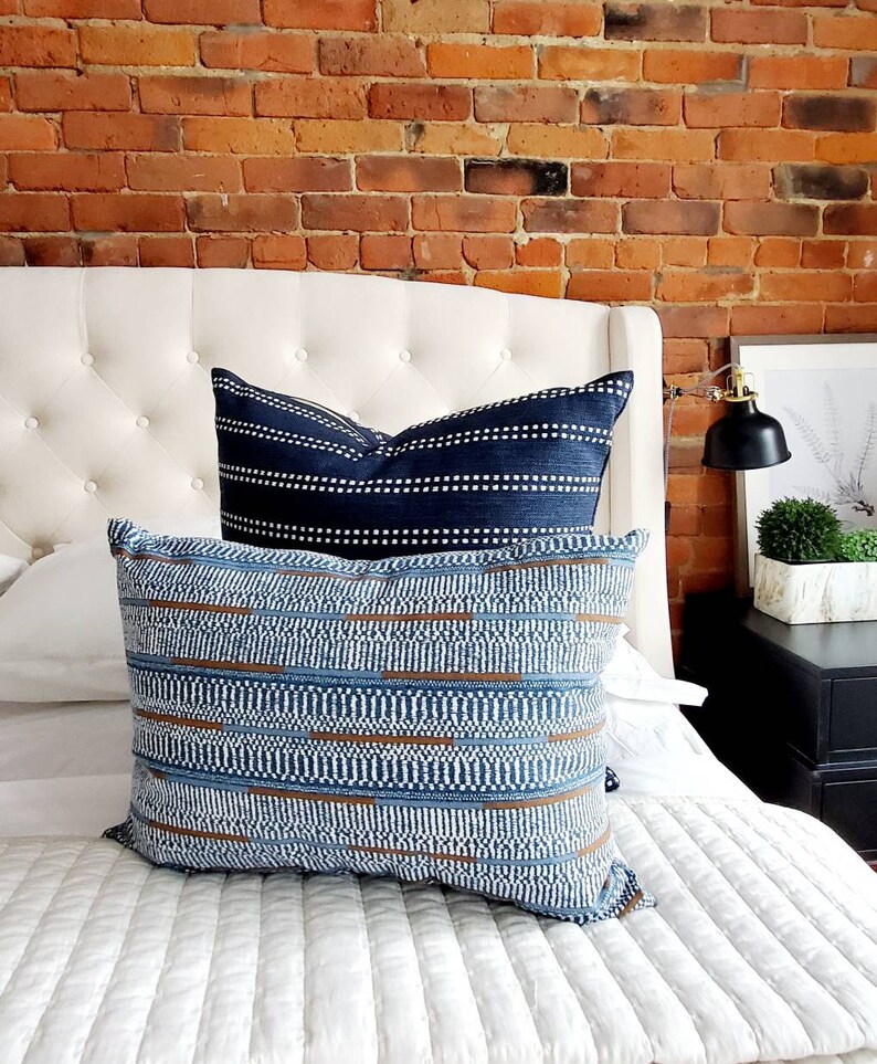 Blue and white stripes pillow Modern Farmhouse navy blue Etsy