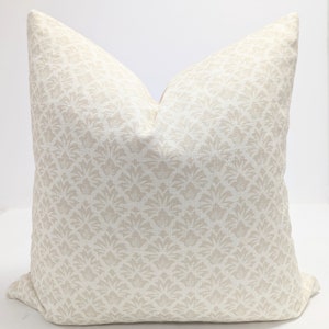 Beige Floral Linen pillow Cover, Designer Block Print Cushion Cover, Modern Farmhouse Decor, Calli Vibe Pillow, Accent Pillow