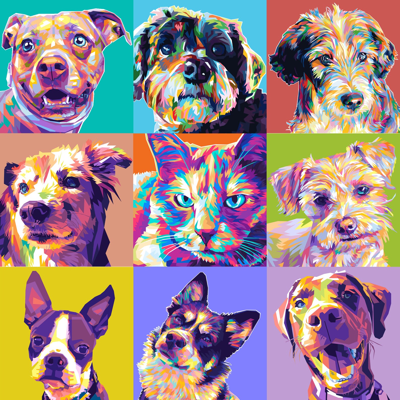 Personalized Pet Portrait Pop Art. Dog Portrait Cat Portrait Etsy