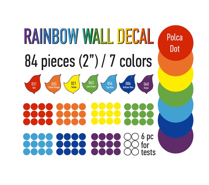 84 Rainbow Polka Dot Wall Decal 2 Peel And Stick Polka Etsy