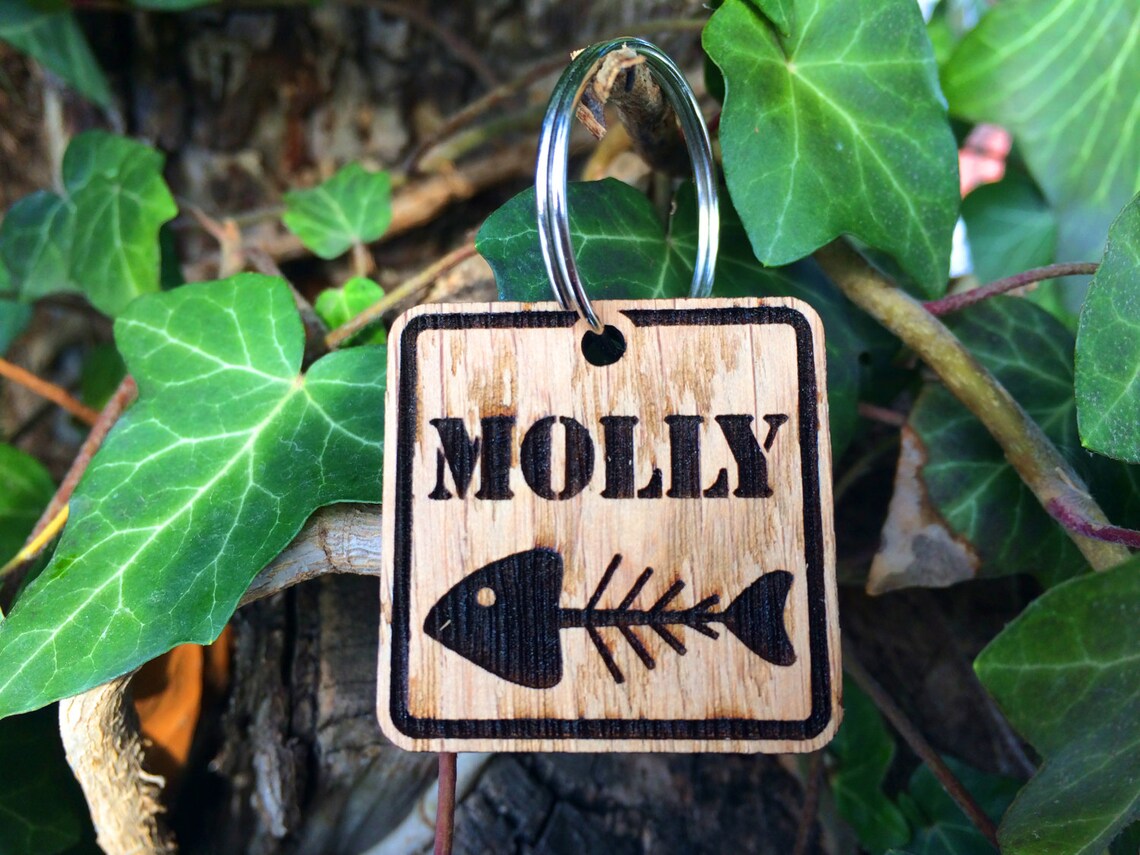Noiseless Pet ID Tag Personalised Wooden Pet Tag Oak Wood Etsy