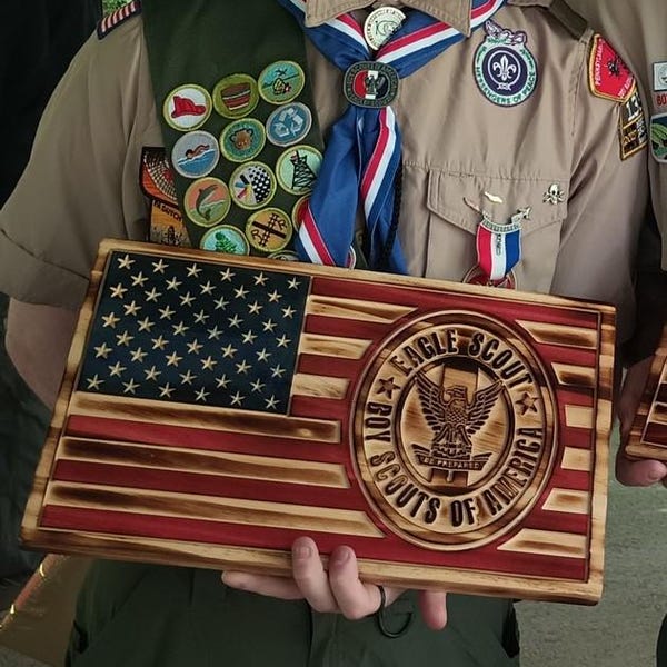 Wooden Eagle Scout Themed American Flag Eagle Scout Gift or Eagle Scout Award - Boy Scouts of America