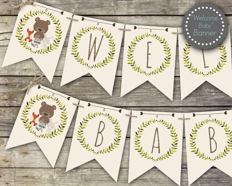 Woodland Baby Shower Banner Welcome Baby Banner Printable Etsy