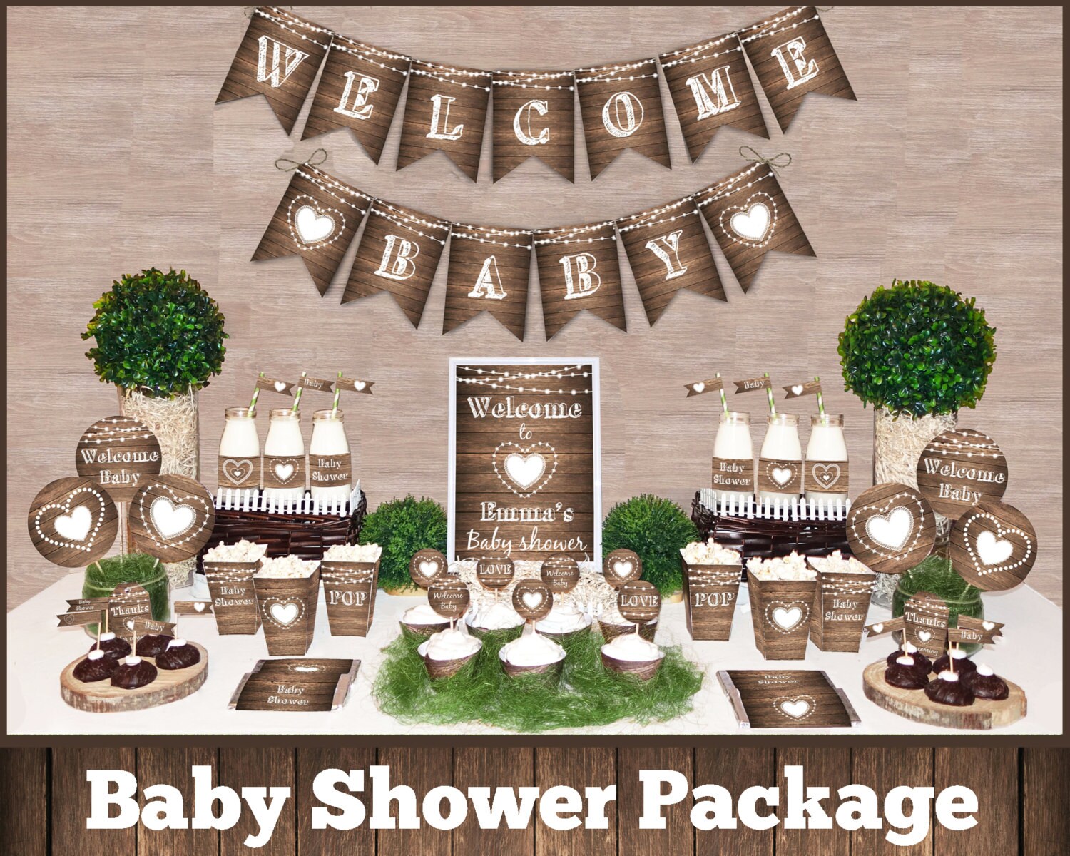 Rustic Baby shower decorations printable package Gender Etsy