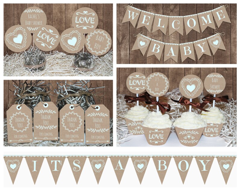 Rustic Baby shower decorations printable Boy baby shower Etsy
