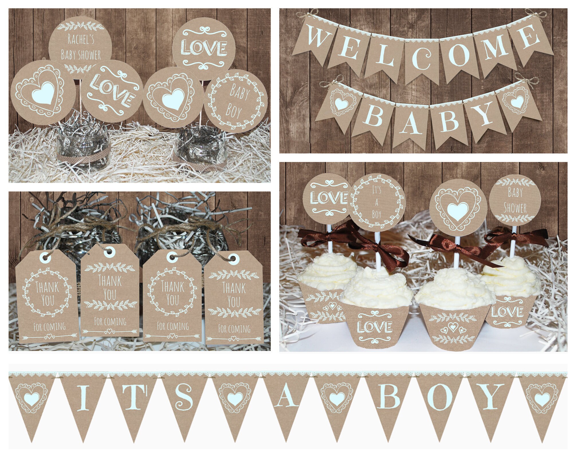 Rustic Baby shower decorations printable Boy baby shower Etsy