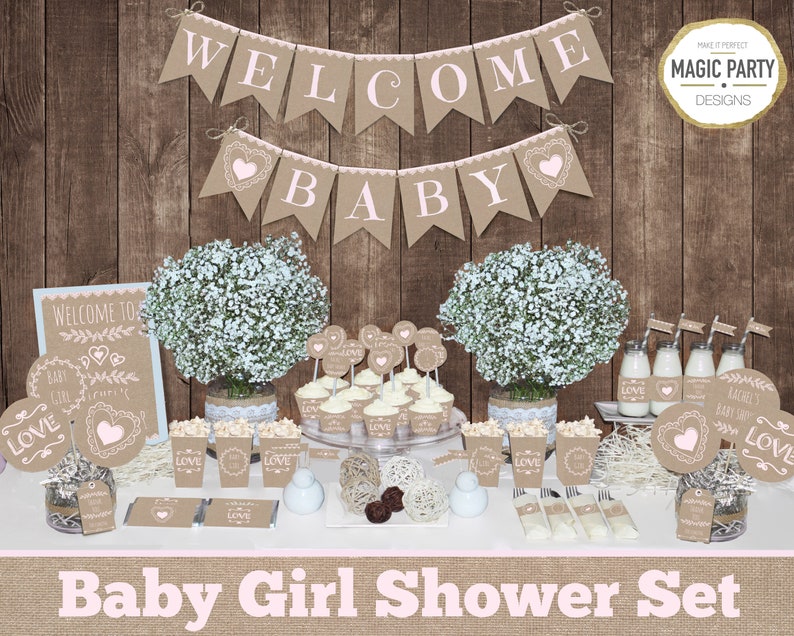 Rustic Baby Shower Package Printable Girl Baby Shower Ideas Etsy
