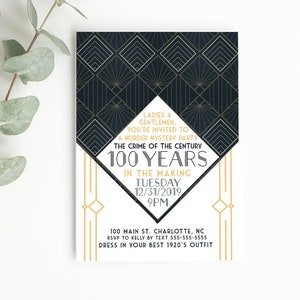 Art Deco 1920's Murder Mystery Party Invitation DIGITAL DOWNLOAD Party 100 Years in the Making Gatsby Invite Printing Offered