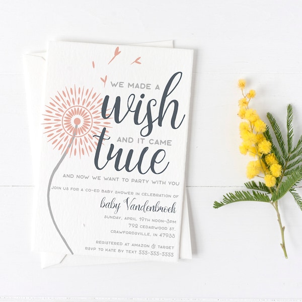 Dandelion Baby Shower Invitation DIGITAL DOWNLOAD, Rainbow Baby, Infertility, We Made a Wish, Girl Shower Invite