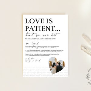 Love is Patient but we are not, Elopement Announcement INSTANT DIGITAL DOWNLOAD Funny Save the Date, Change of Plans, 1st Corinthians