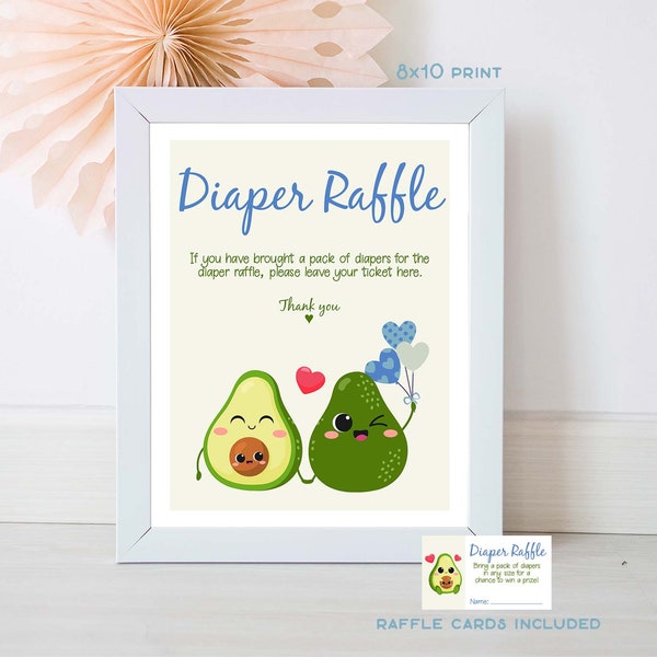 Avocado Baby Shower Boy Printable Diaper Raffle Cards and Sign DIGITAL DOWNLOAD for Baby Shower