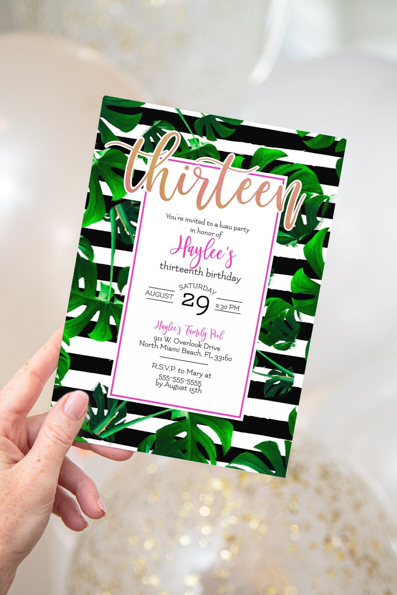 Teenage Girl/'s Birthday Party Tropical Birthday Party Invitation DIGITAL DOWNLOAD Printable Any Age
