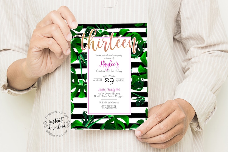 Teenage Girl/'s Birthday Party Tropical Birthday Party Invitation DIGITAL DOWNLOAD Printable Any Age