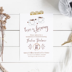 Coffee Bridal Shower Invitation DIGITAL DOWNLOAD Love is Brewing Printable Invite