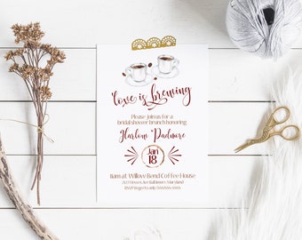 Coffee Bridal Shower Invitation DIGITAL DOWNLOAD Love is Brewing Printable Invite