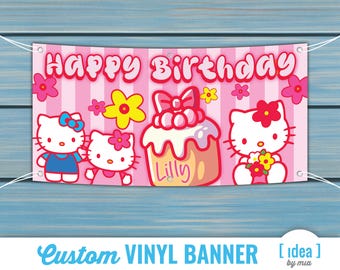 Kitty Happy Birthday Banner, Custom Personalized Banner, Banner, Girl Banner, Kids Banner, Children's Banner, Party, Pink, Decor