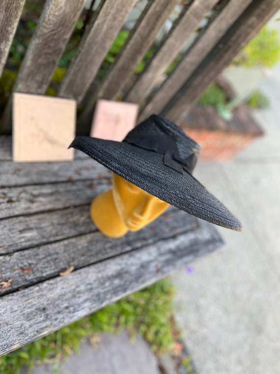 1940's Wide Brimmed Black Straw Hat