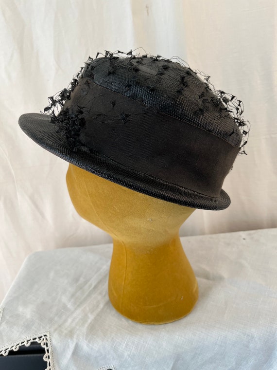 Black Straw Vintage Hat - image 4