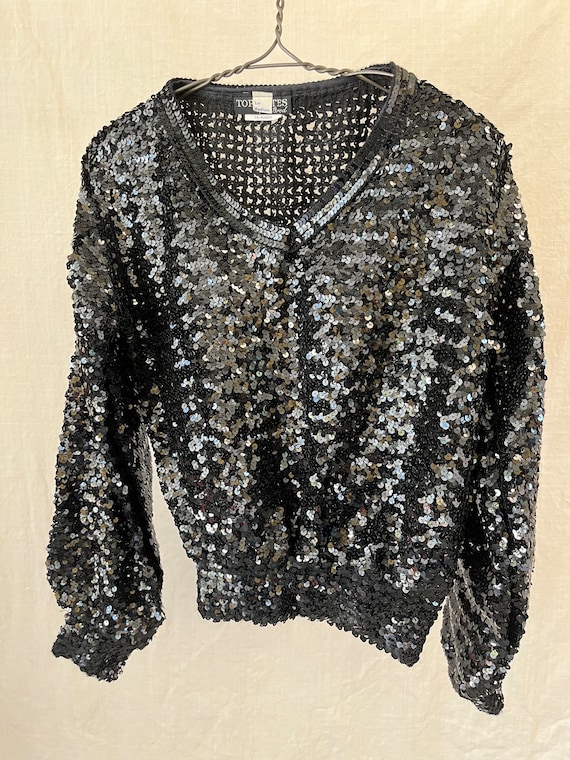 Sequin Sweater Black 1980's Fashion